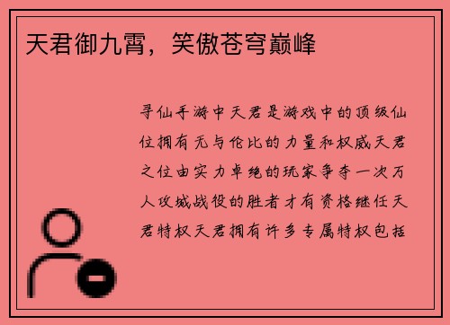 天君御九霄，笑傲苍穹巅峰